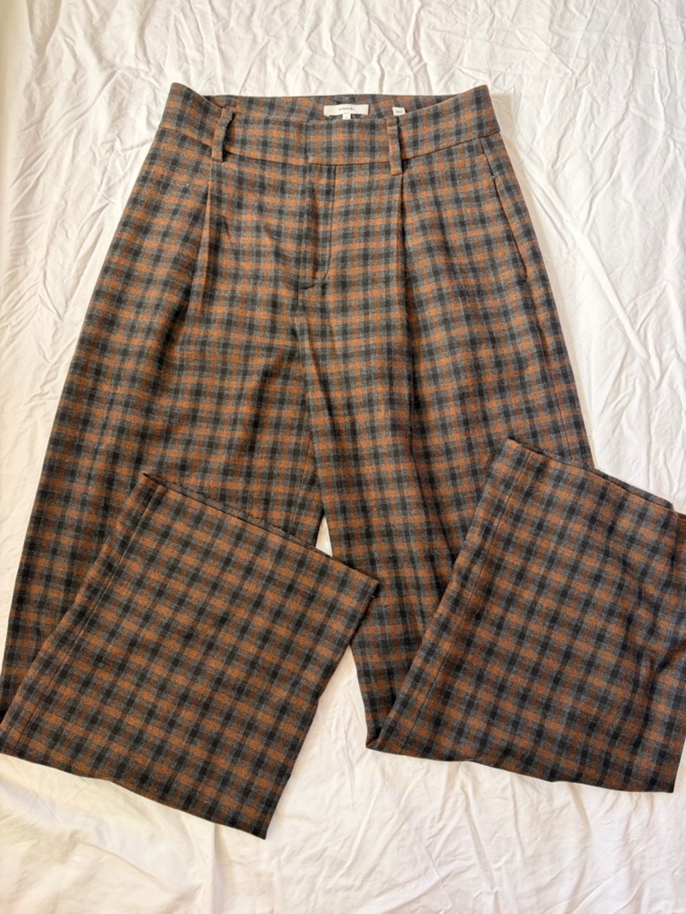 Vince Plaid Belted Dress Pants